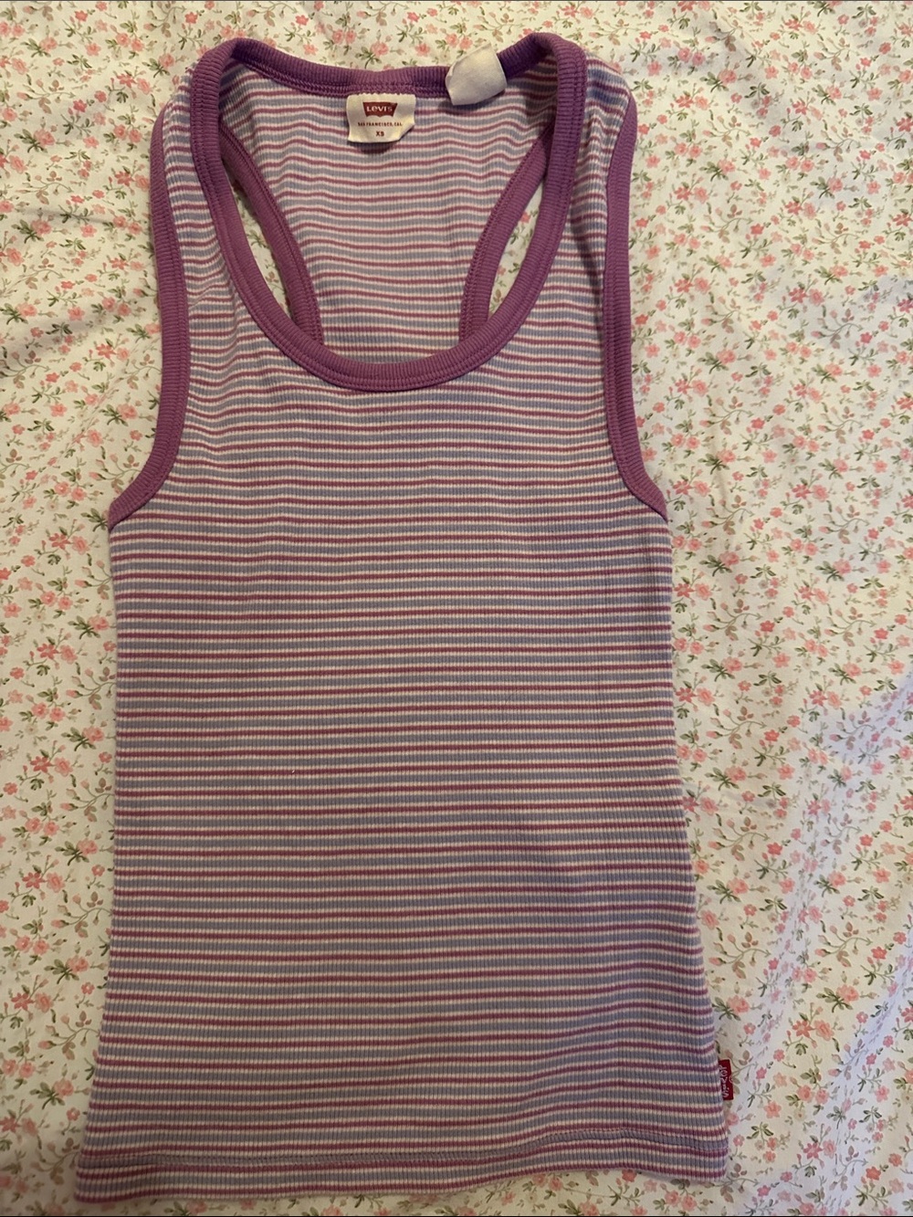 Levi's Purple & White Striped Ribbed Tank Top